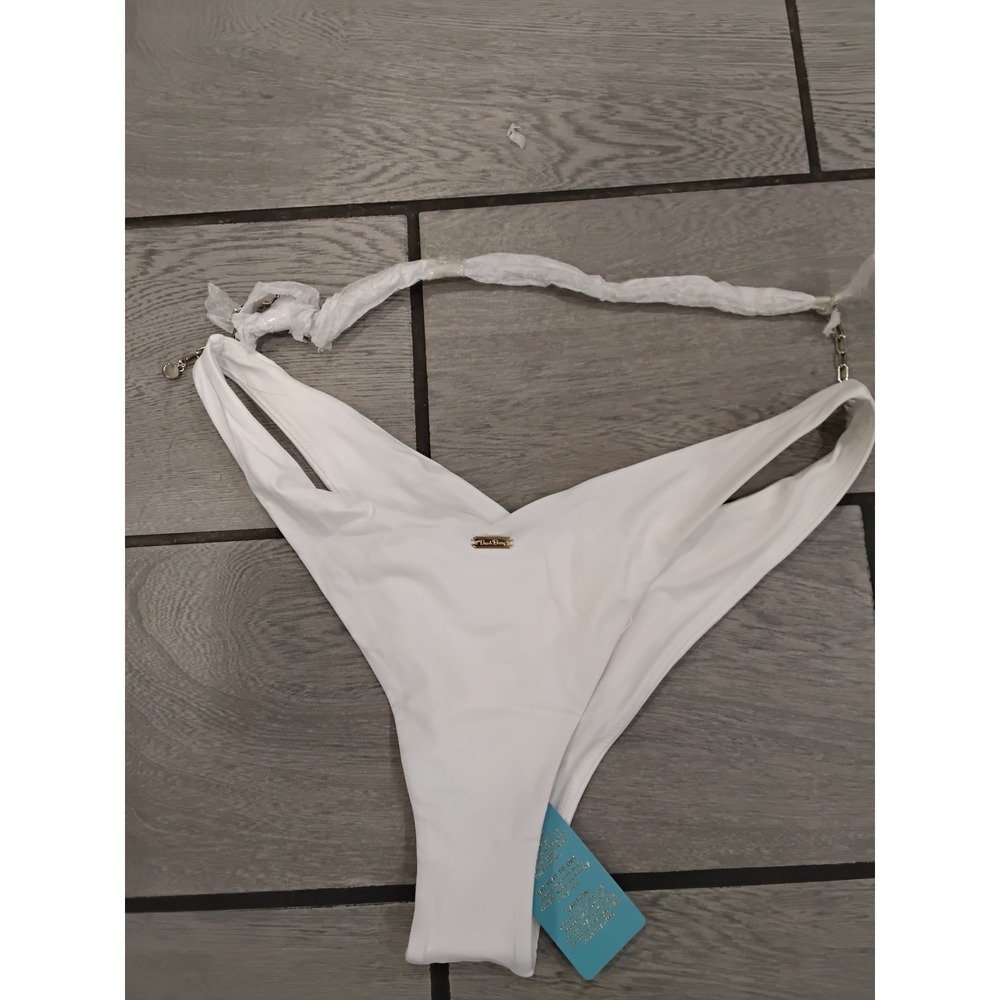 Beach Bunny Serena Tango Bikini Bottom White Chain Detail V-Cut B2207B4 Large - Picture 5 of 6
